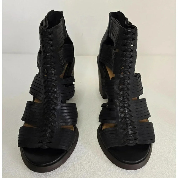 Lucky Brand Darvie Leather Black Sandal Bootie Strappy Open Toe Shoe 8.5 NEW - Picture 2 of 8